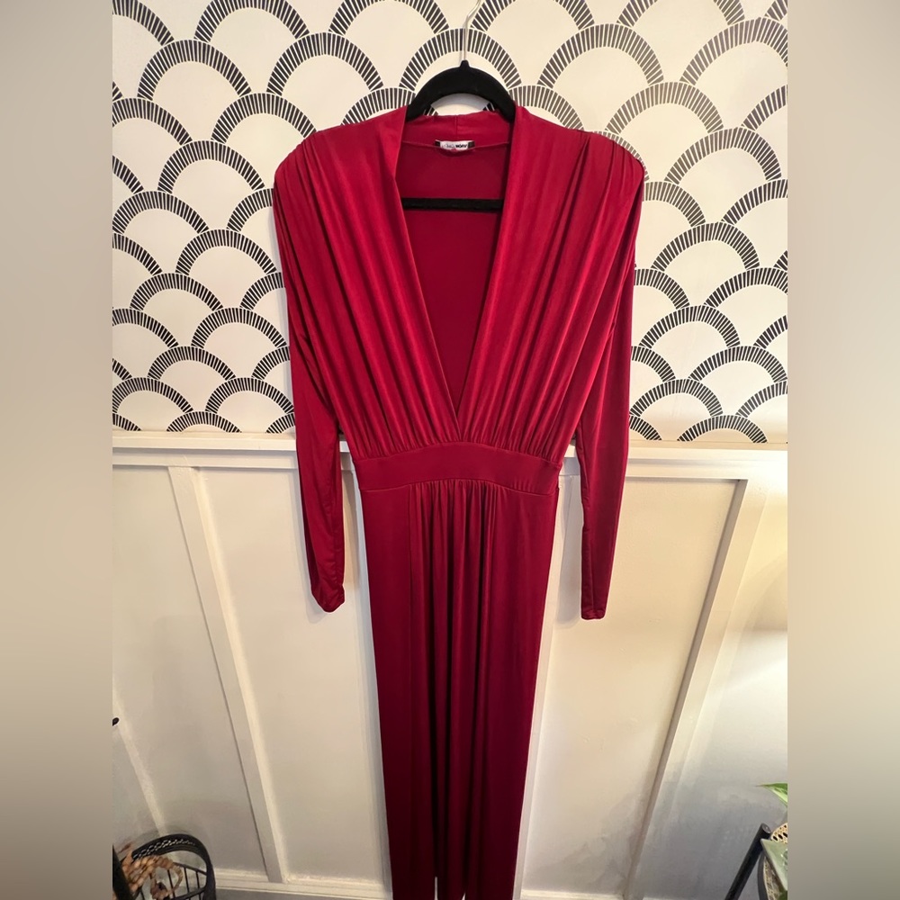 Long sleeve maxi v neck dress with double leg slits
